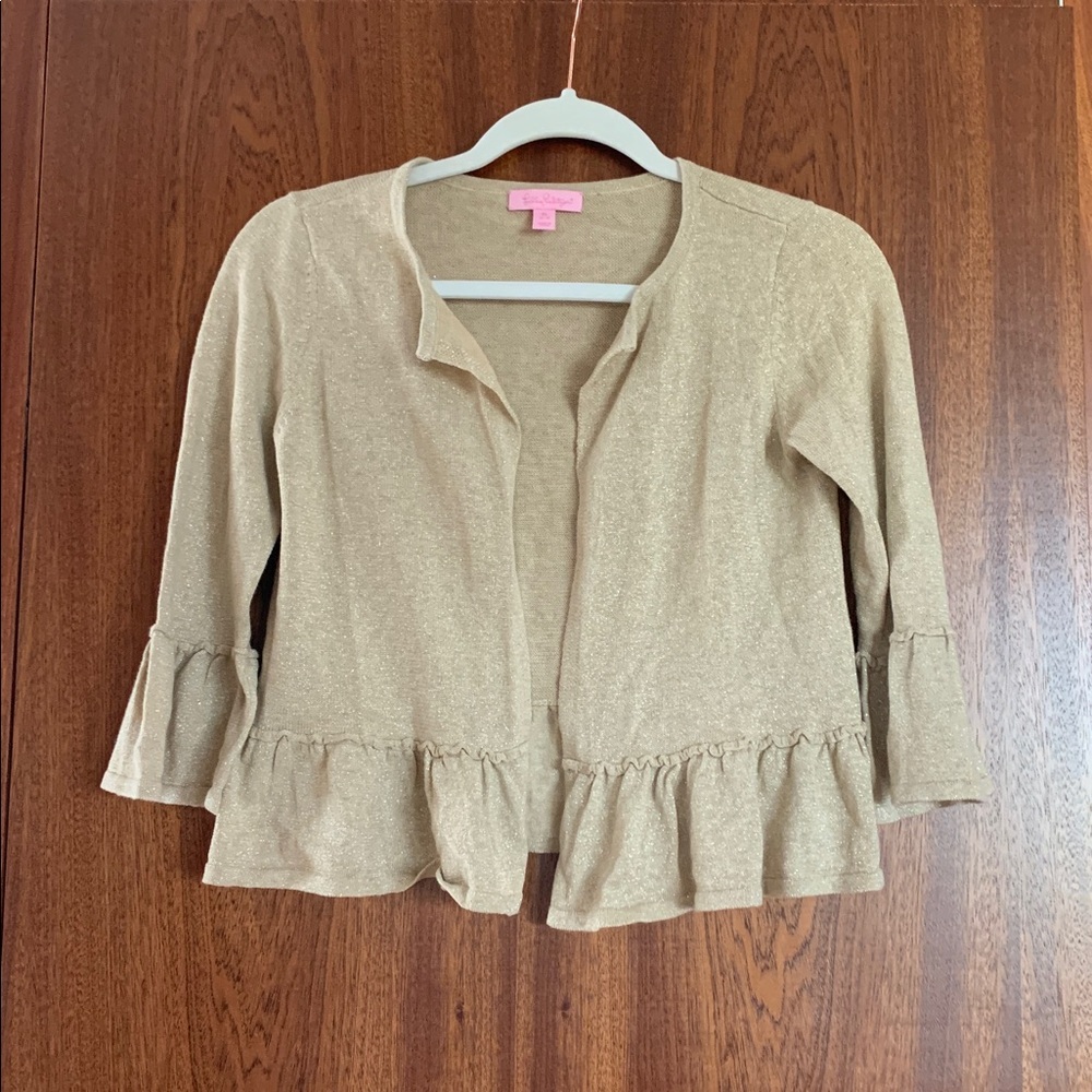 Lilly Pulitzer Girls Metallic Gold Peplum Cardigan